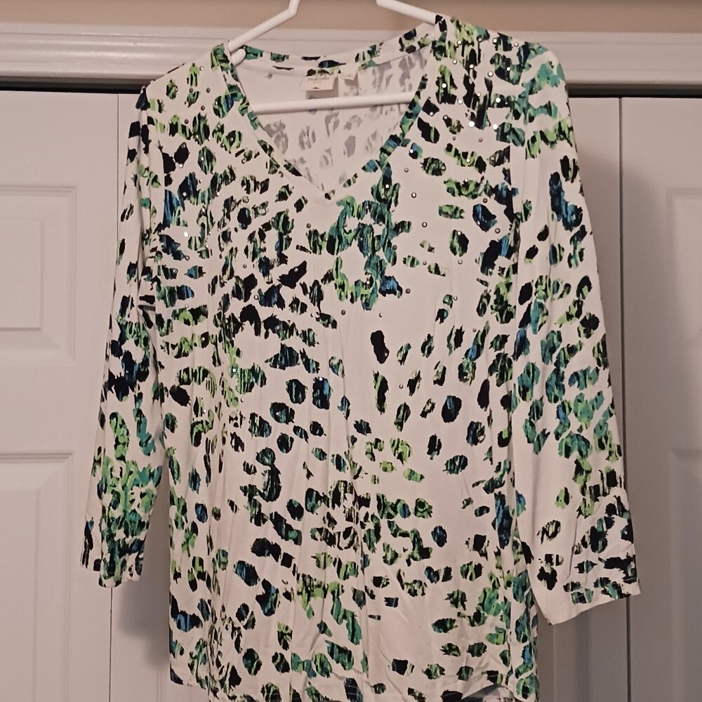 #343 3/$18 - Rafaella White/Green Long Sleeve Top Size M
